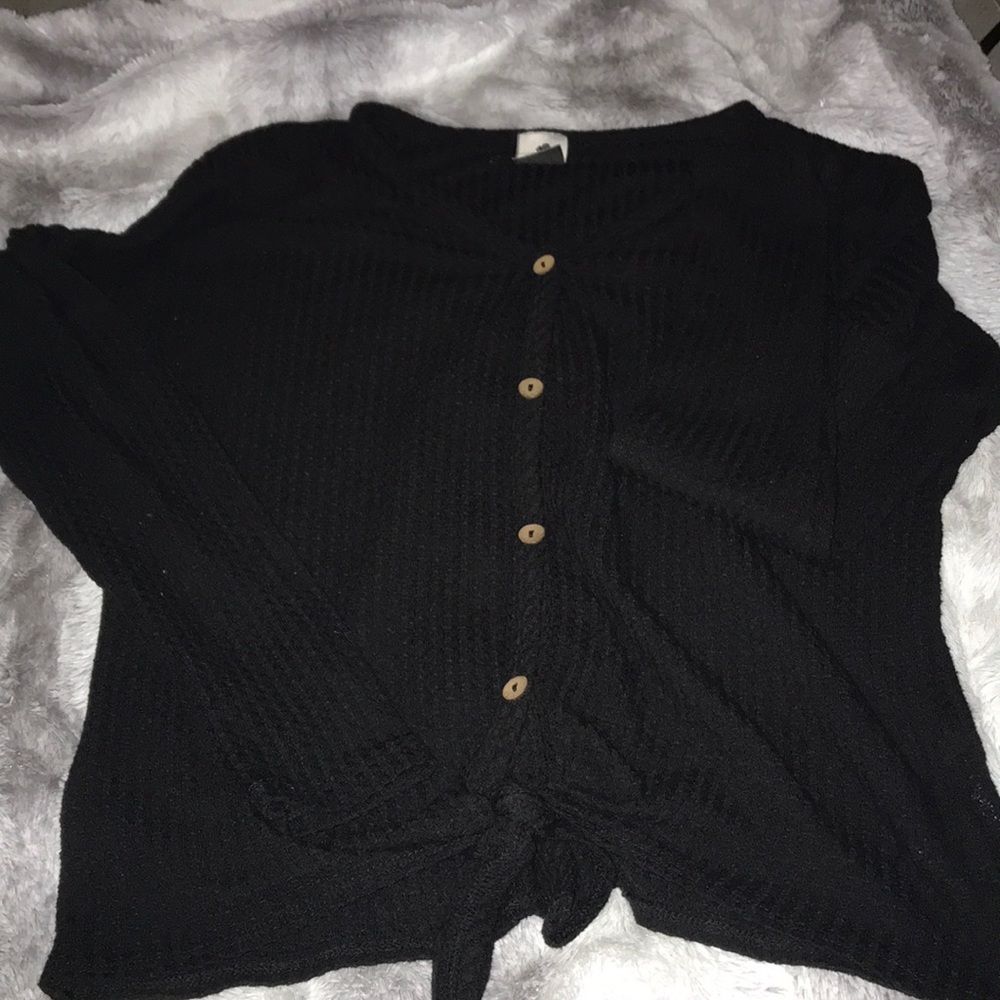 black waffle knit top